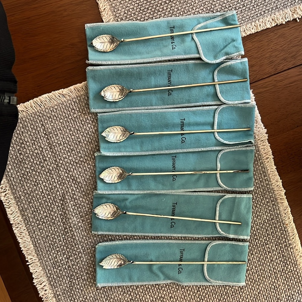 Vintage sterling silver Tiffany double leaf spoon straws - Picture 3 of 5